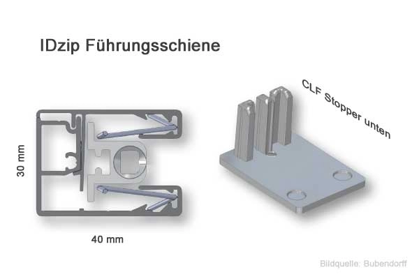 IDZIP MARKISE FUEHRUNG STOPPER UNTEN: IDzip Solar Senkrechtmarkise mit Laufschienen Abb.: idzip-markise-fuehrung-stopper-unten.jpg