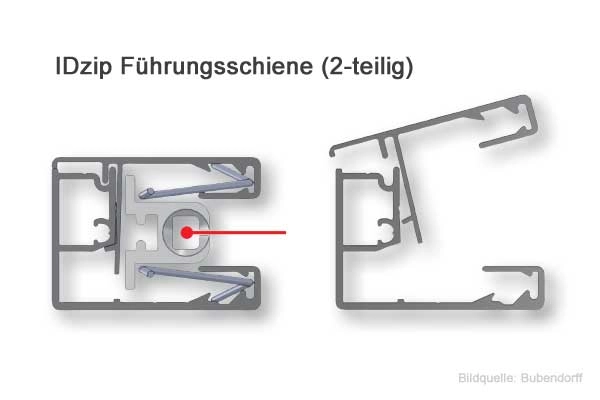 IDZIP MARKISE FUEHRUNG ZWEITEILIG: IDzip Solar Senkrechtmarkise mit Laufschienen Abb.: idzip-markise-fuehrung-zweiteilig.jpg