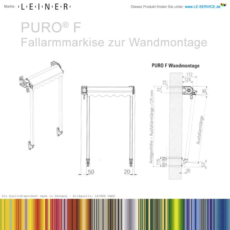 Abb.: PURO F® - offene Fallarmmarkise für Wandmontage