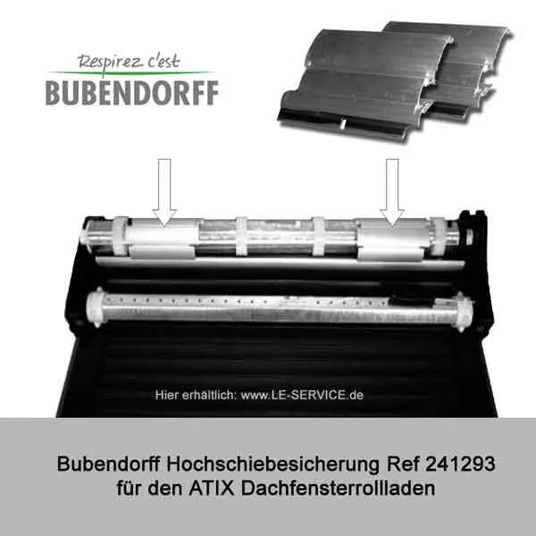 Bubendorff Hochschiebesicherung ATIX Dachfensterrollladen Ref 241293: Hochschiebesicherung und Wellenverbinder für den ATIX Dachfensterollladen - zum Einschieben in die Lamellen