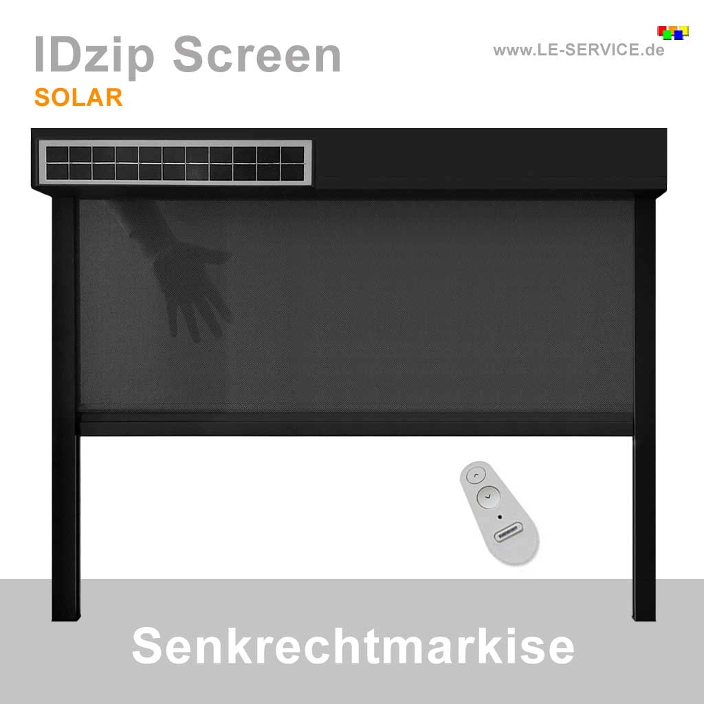 Bubendorff IDzip Solar Senkrechtmarkise mit Laufschienen: Neuheit 2022: Bubendorff IDzip Senkrechtmarkise mit Solar oder Hybridantrieb für 230 V - hier informieren.