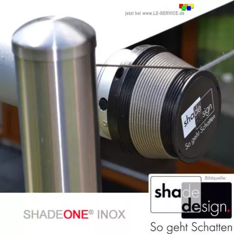 SHADESIGN SHADEONE® INOX Sonnensegel mit Säulen aus Edelstahl - Twister-Segel - Detailansicht 1 SHADESIGN SHADEONE® INOX Sonnensegel mit Säulen aus Edelstahl - Twister-Segel - Detailansicht 1