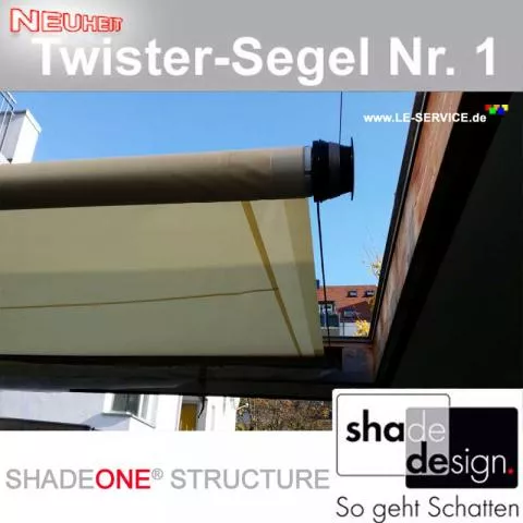 SHADESIGN SHADEONE® STRUCTURE mit Wandspannhalter - Twister-Segel - Detailansicht 1 SHADESIGN SHADEONE® STRUCTURE mit Wandspannhalter - Twister-Segel - Detailansicht 1