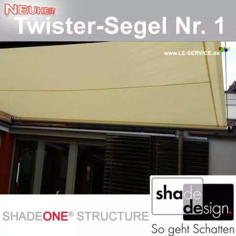 SHADESIGN SHADEONE® STRUCTURE mit Wandspannhalter - Twister-Segel - Detailansicht 2 SHADESIGN SHADEONE® STRUCTURE mit Wandspannhalter - Twister-Segel - Detailansicht 2