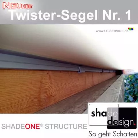 SHADESIGN SHADEONE® STRUCTURE mit Wandspannhalter - Twister-Segel - Detailansicht 3 SHADESIGN SHADEONE® STRUCTURE mit Wandspannhalter - Twister-Segel - Detailansicht 3