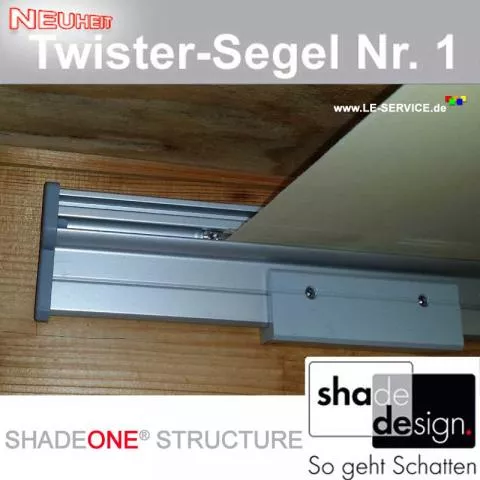 SHADESIGN SHADEONE® STRUCTURE mit Wandspannhalter - Twister-Segel - Detailansicht 4 SHADESIGN SHADEONE® STRUCTURE mit Wandspannhalter - Twister-Segel - Detailansicht 4