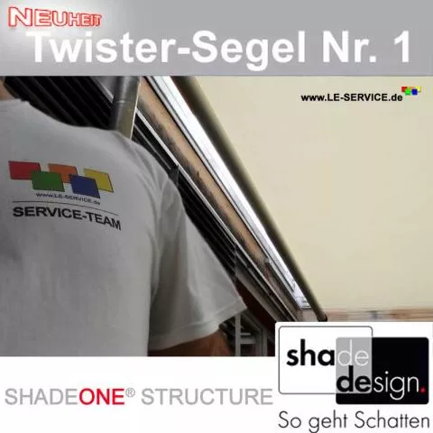 SHADESIGN SHADEONE® STRUCTURE mit Wandspannhalter - Twister-Segel - Detailansicht 5 SHADESIGN SHADEONE® STRUCTURE mit Wandspannhalter - Twister-Segel - Detailansicht 5