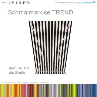 LEINER Schmalmarkise TREND® - offene Gelenkarmmarkise Die Schmalmarkise TREND® Gelenkarmmarkise von LEINER ist ein Spezial Markisenmodell für mehr Ausfalltiefe. LEINER Schmalmarkise TREND® - offene Gelenkarmmarkise Die Schmalmarkise TREND® Gelenkarmmarkise von LEINER ist ein Spezial Markisenmodell für mehr Ausfalltiefe.
