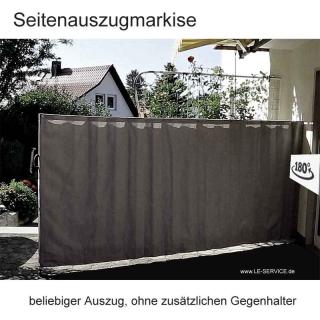 WSG Seitenauszugsmarkise WSG ohne Gegenhalter Flexible Seitenmarkise mit einfacher Bedienung, kein Gegenhalter erforderlich. Schwenkbar 180 Grad. WSG Seitenauszugsmarkise WSG ohne Gegenhalter Flexible Seitenmarkise mit einfacher Bedienung, kein Gegenhalter erforderlich. Schwenkbar 180 Grad.