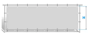 Höhe für WKS Balkonumrandung auf Maß - umlaufender Saum mit Ösen